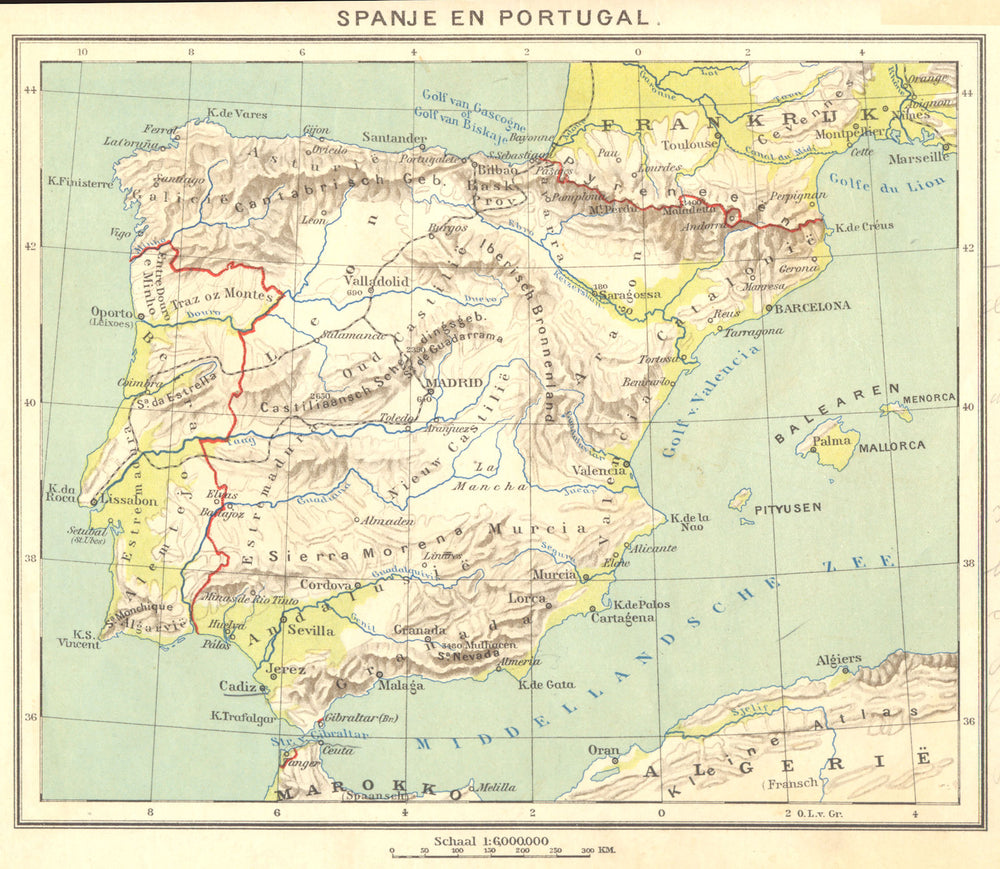 PORTUGAL. Spanje en Portugal 1922 old antique vintage map plan chart