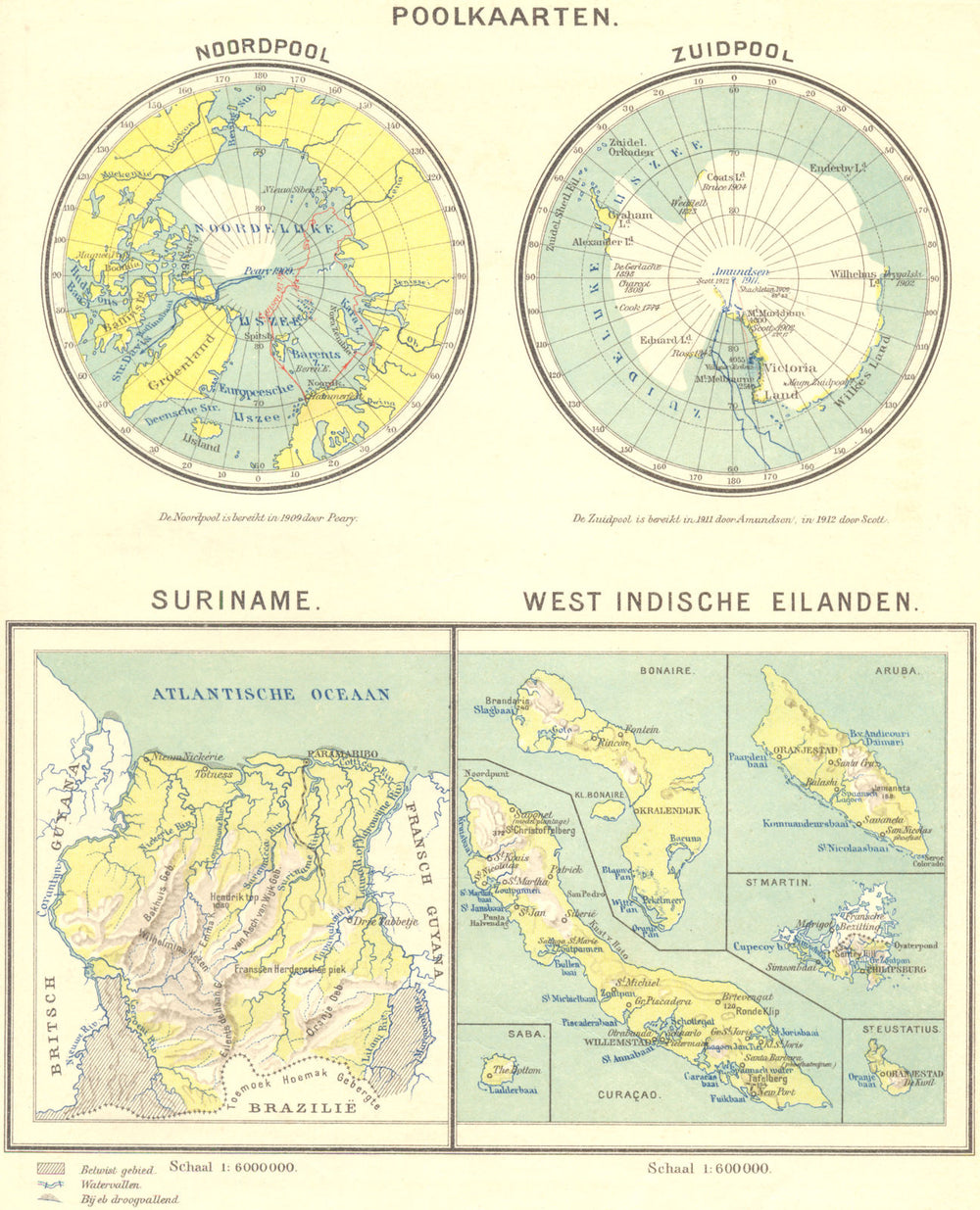 WORLD.Poolkaarten;Suriname;W Indische;Bonaire;Curacao;Aruba;St Martin 1922 map