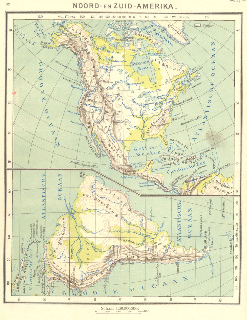 N AMERICA. Noord- Zuid- Amerika; Atlantische Oceaan (1)  1922 old antique map