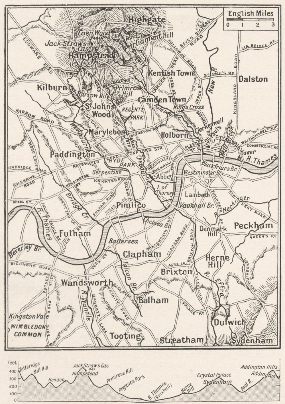LONDON. Lost rivers. Central London and its Thames Tributaries 1926 old map