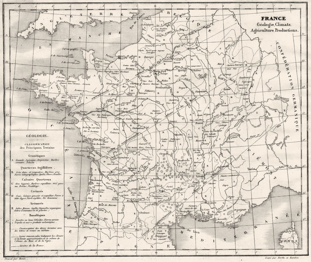 FRANCE. France Géologie, climats, Agriculture productions 1835 old antique map
