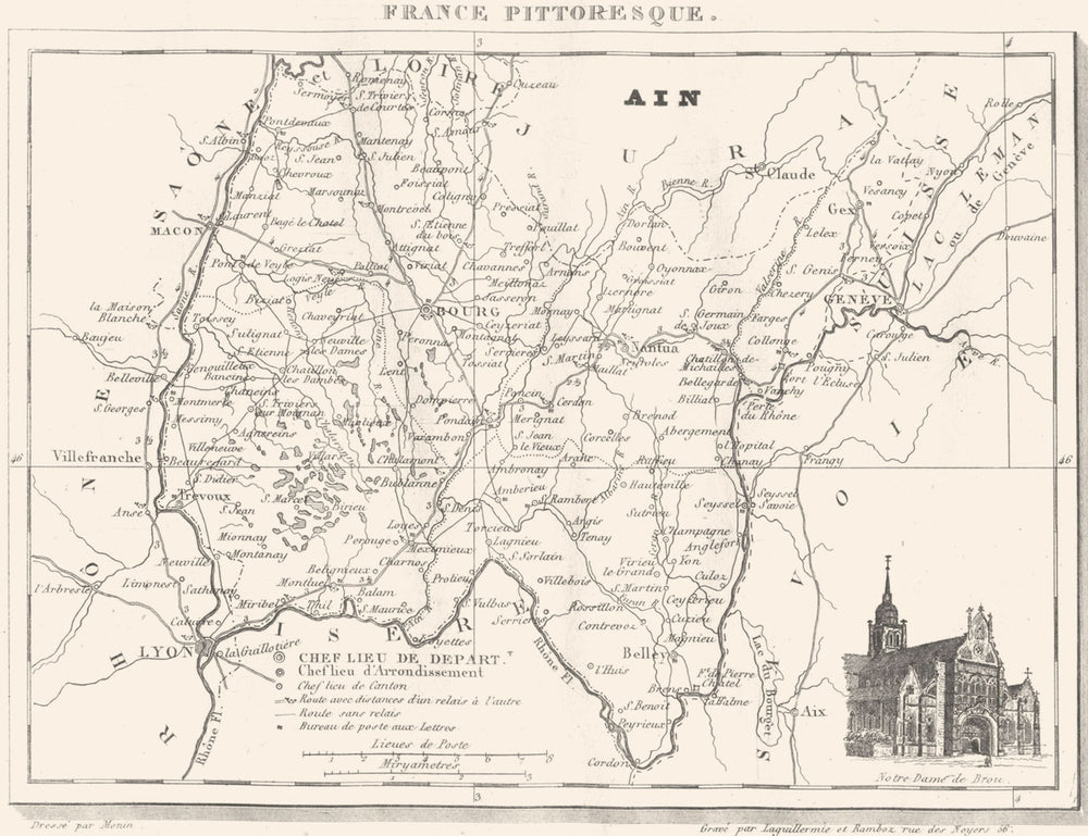AIN. Ain. Département  1835 old antique vintage map plan chart