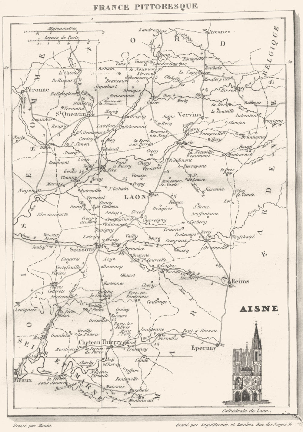 AISNE. Aisne. Département  1835 old antique vintage map plan chart