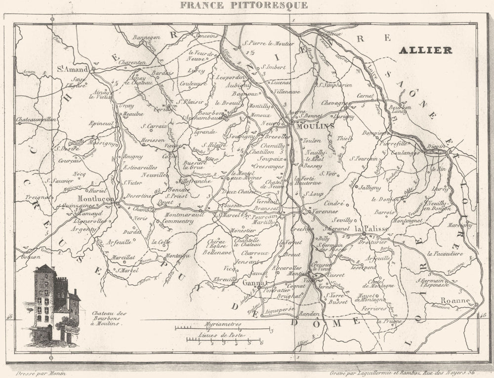 ALLIER. Allier. Département  1835 old antique vintage map plan chart