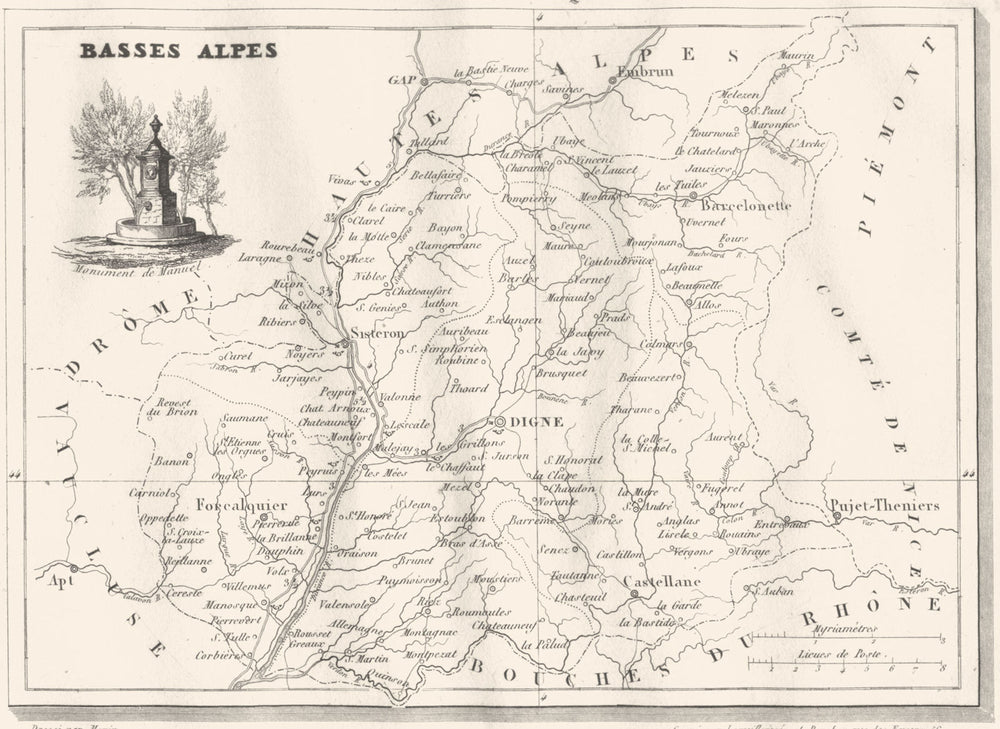 ALPES-DE-HAUTE-PROVENCE. Basses-Alpes. Département  1835 old antique map chart