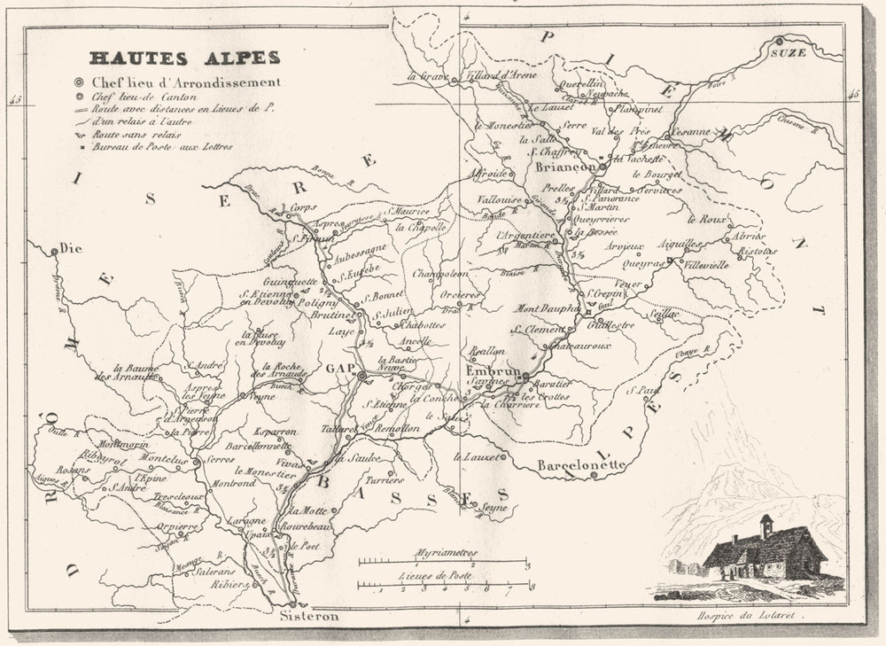 HAUTES-ALPES. Hautes-Alpes. Département  1835 old antique map plan chart