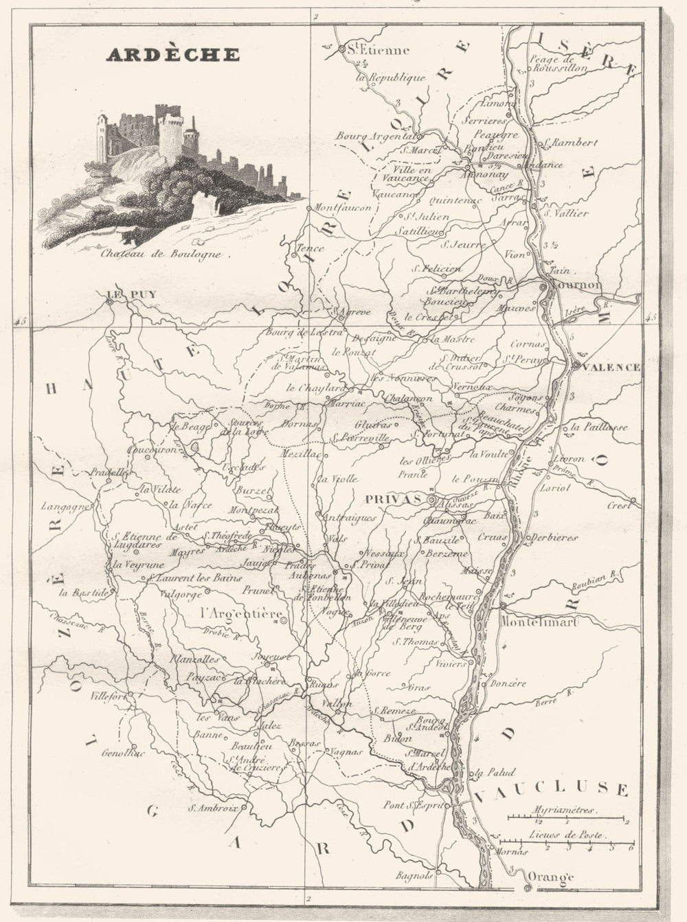 ARDÈCHE. Ardèche. Département  1835 old antique vintage map plan chart