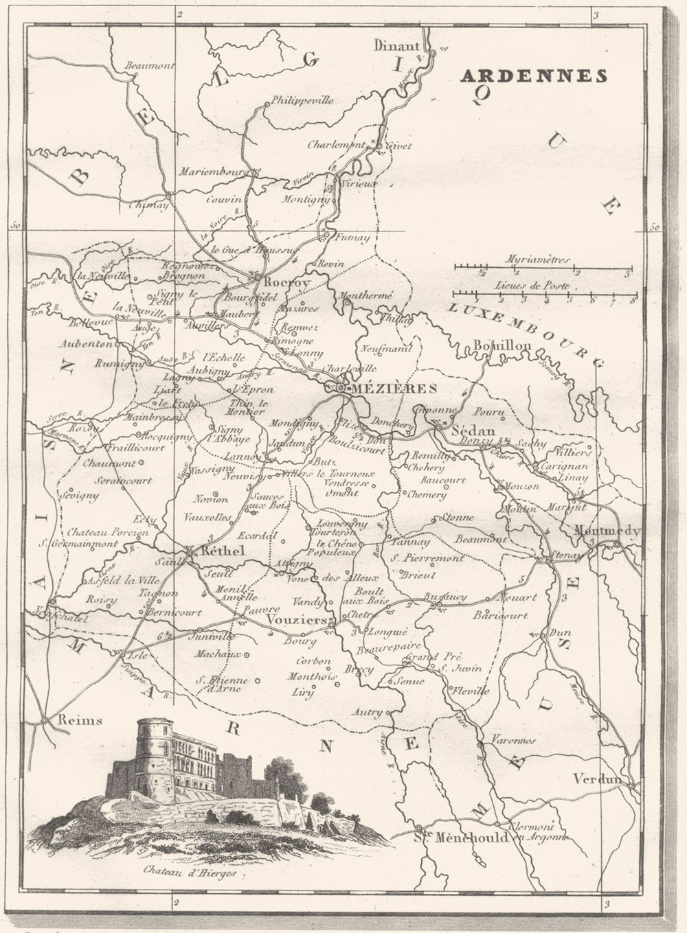ARDENNES. Ardennes. Département  1835 old antique vintage map plan chart