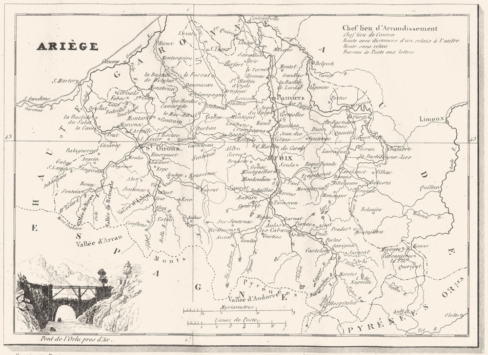 ARIÈGE. Ariège. Département  1835 old antique vintage map plan chart