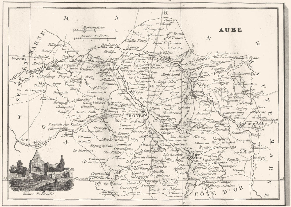 AUBE. Aube. Département  1835 old antique vintage map plan chart