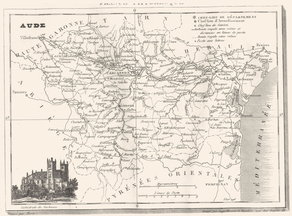 AUDE. Aude. Département  1835 old antique vintage map plan chart