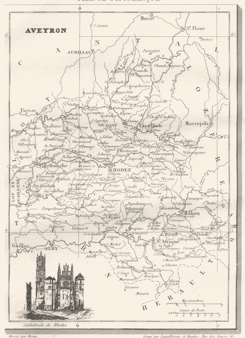 AVEYRON. Aveyron. Département  1835 old antique vintage map plan chart