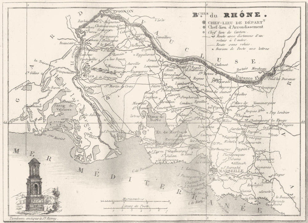 BOUCHES-DU-RHÔNE. Bouches-Du-Rhone. Rhône. Département  1835 old antique map