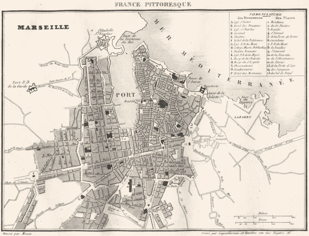 BOUCHES-DU-RHÔNE. Marseille Marseilles town city plan 1835 old antique map