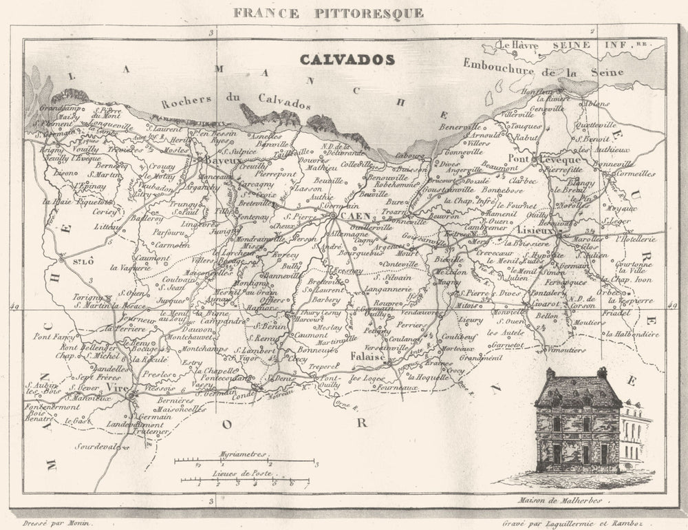 CALVADOS. Calvados. Département  1835 old antique vintage map plan chart