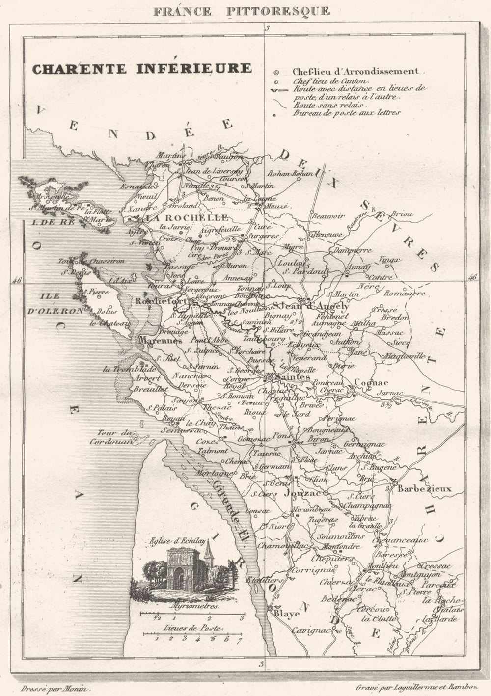 CHARENTE-MARITIME. Charente-Inférieure. Département  1835 old antique map