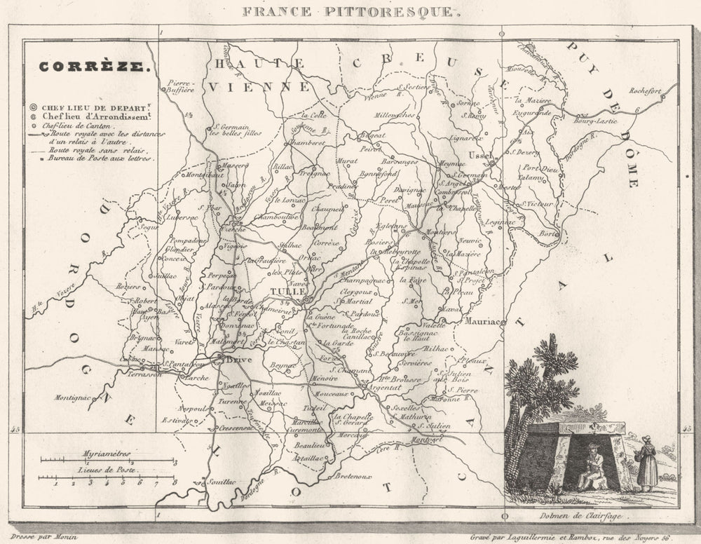 CORRÈZE. Corrèze. Département  1835 old antique vintage map plan chart