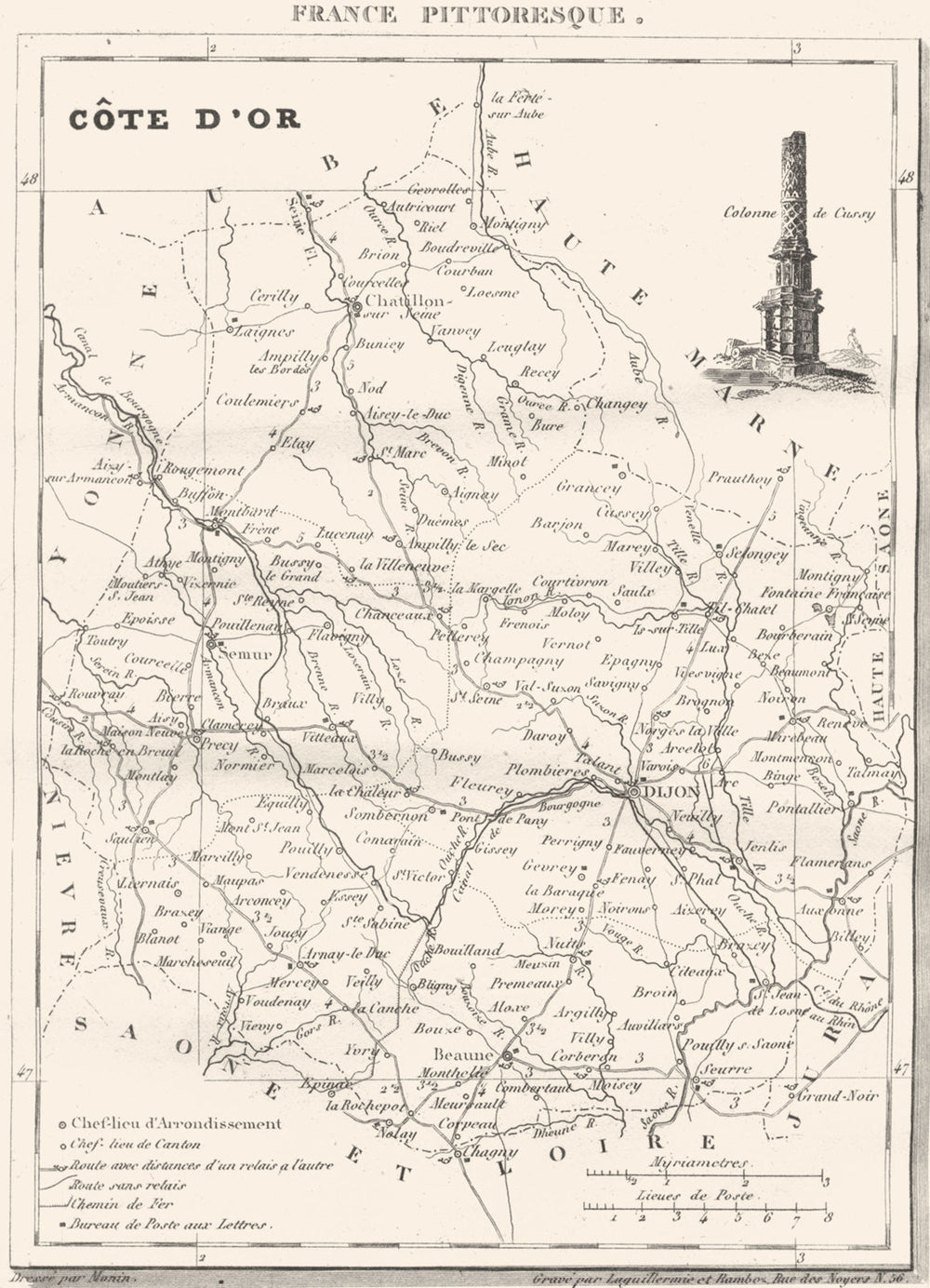 CÔTE-D'OR. Côte d'Or. Département  1835 old antique vintage map plan chart