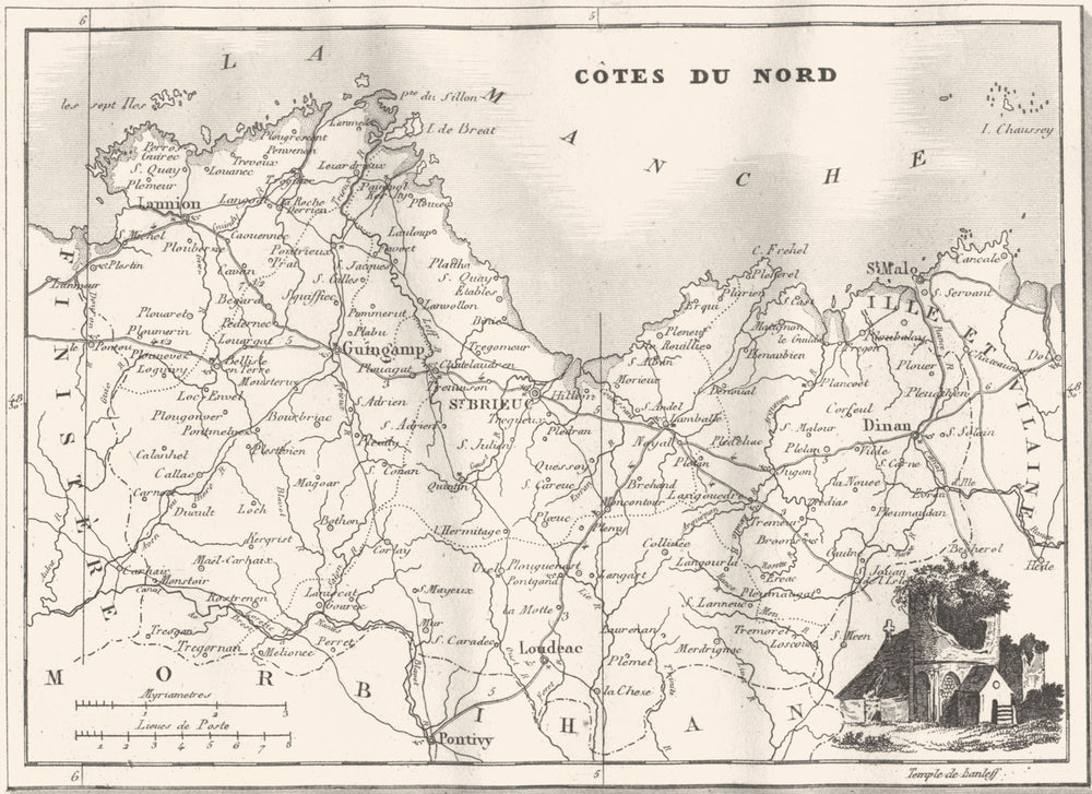 CÔTES-D'ARMOR. Cotes-Du-Nord. Département  1835 old antique map plan chart
