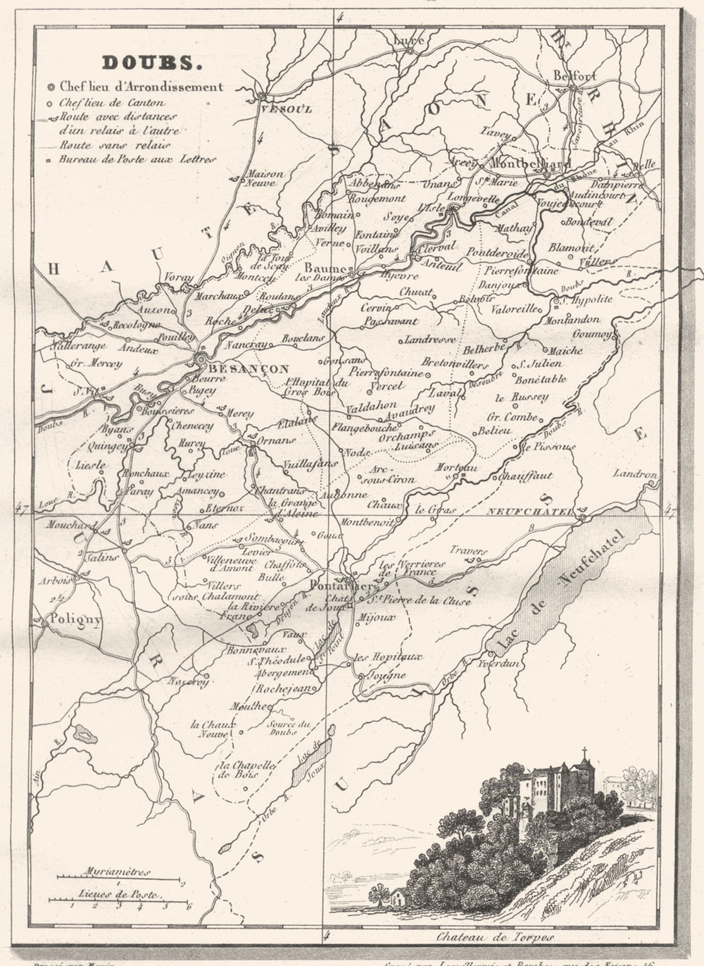 DOUBS. Doubs. Département  1835 old antique vintage map plan chart