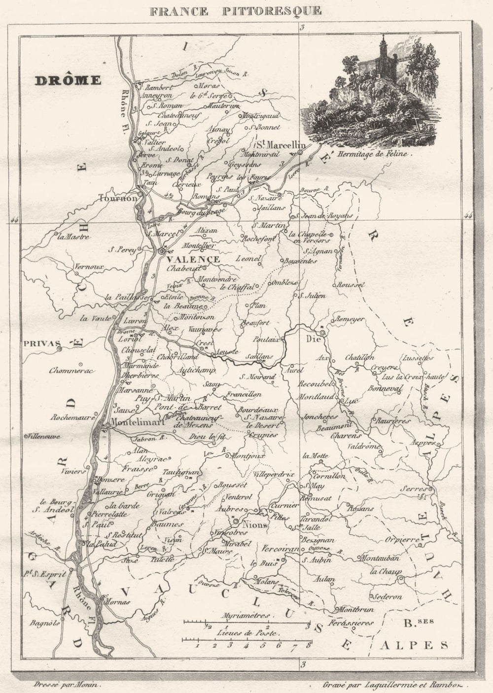 DRÔME. Département de la Drôme 1835 old antique vintage map plan chart
