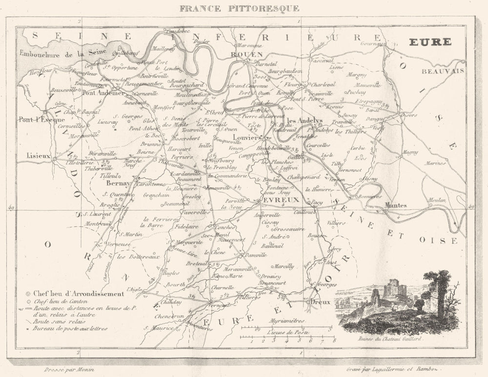 EURE. Département de I'Eure 1835 old antique vintage map plan chart