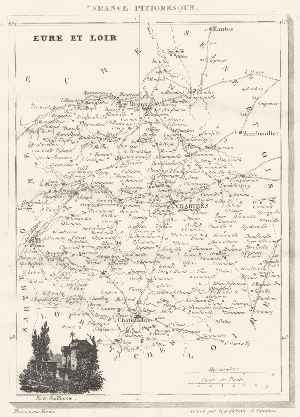EURE-ET-LOIR. Département d'Eure-et-Loir 1835 old antique map plan chart