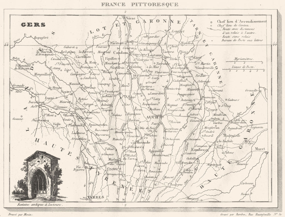 GERS. Département du Gers 1835 old antique vintage map plan chart
