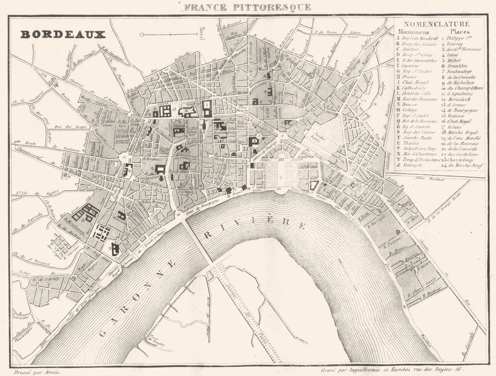 GIRONDE. Bordeaux town city plan 1835 old antique vintage map chart