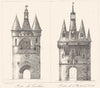 GIRONDE. Bordeaux. Porte du Caillau; L'Hotel Ville 1835 old antique print