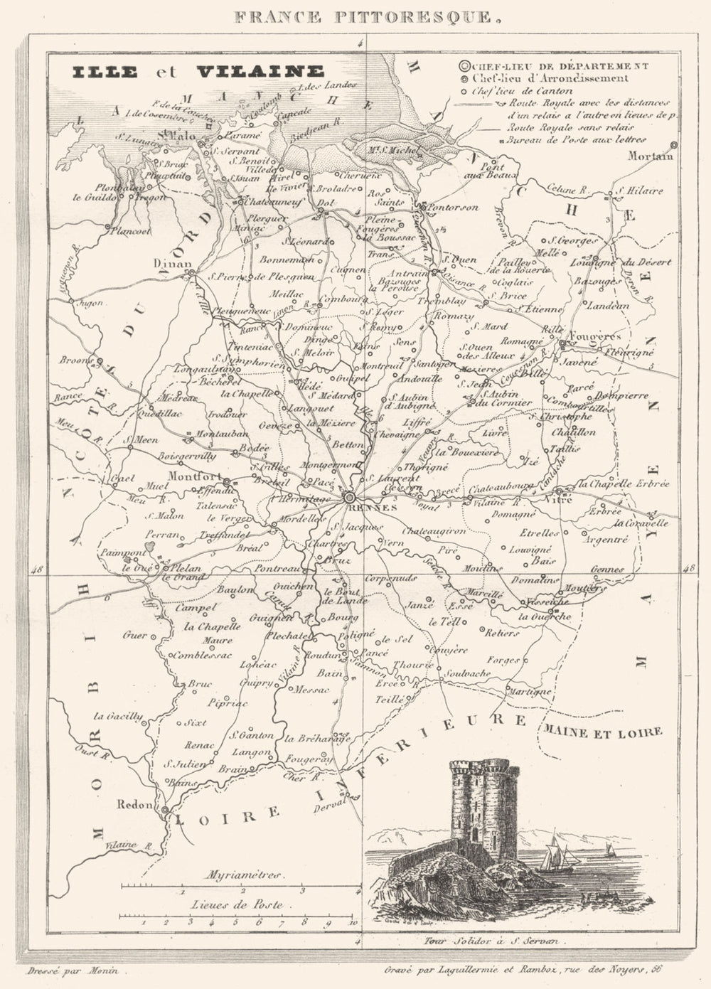 ILLE-ET-VILAINE. Ille-Et-Vilaine 1835 old antique vintage map plan chart
