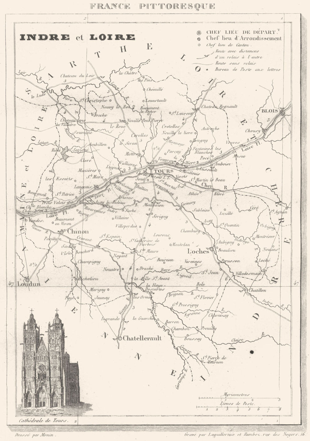INDRE-ET-LOIRE. Département d'Indre-et-Loire 1835 old antique map plan chart