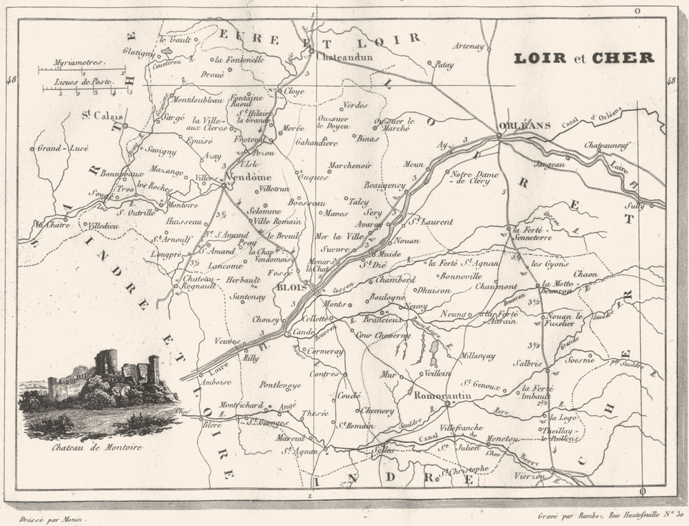 LOIR-ET-CHER. Département de Loir-et-Cher 1835 old antique map plan chart