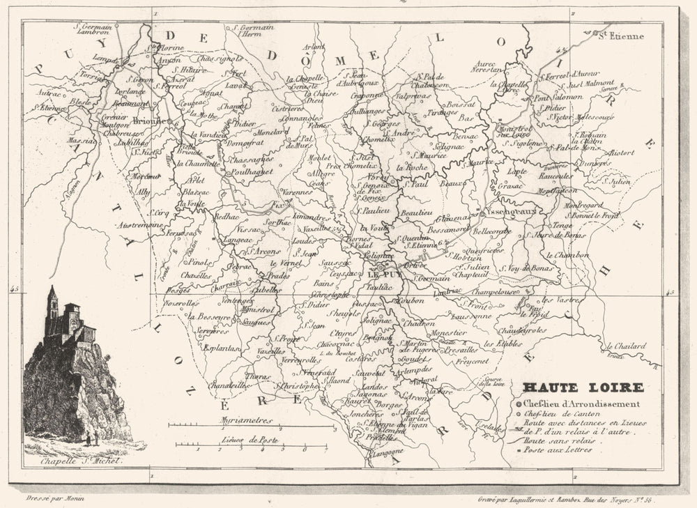 HAUTE-LOIRE. Département de la Haute-Loire 1835 old antique map plan chart