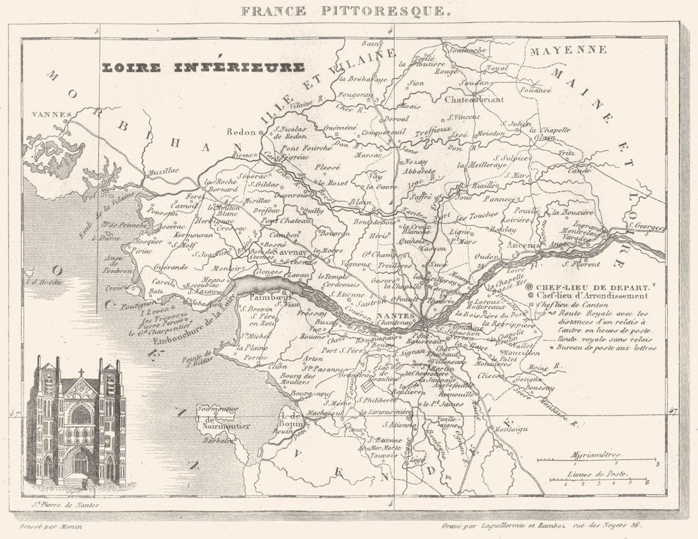 LOIRE-ATLANTIQUE. Loire-Inférieure.  Département 1835 old map chart