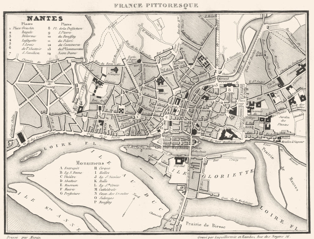 LOIRE-ATLANTIQUE. Nantes city town plan 1835 old map chart
