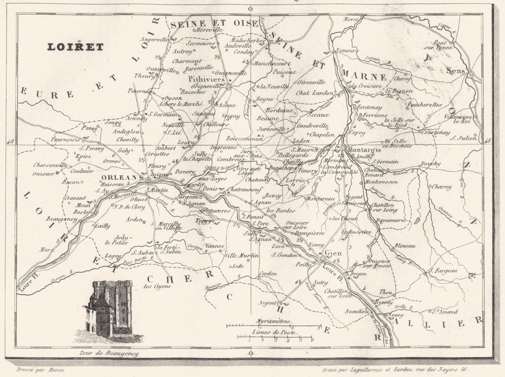 LOIRET. Département du Loiret 1835 old antique vintage map plan chart