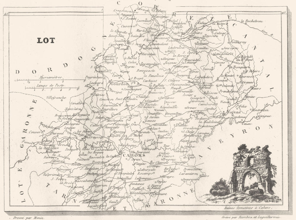 LOT. Département du Lot 1835 old antique vintage map plan chart