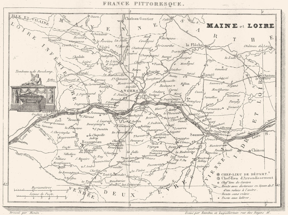 MAINE-ET-LOIRE. Département de Maine-et-Loire 1835 old antique map plan chart