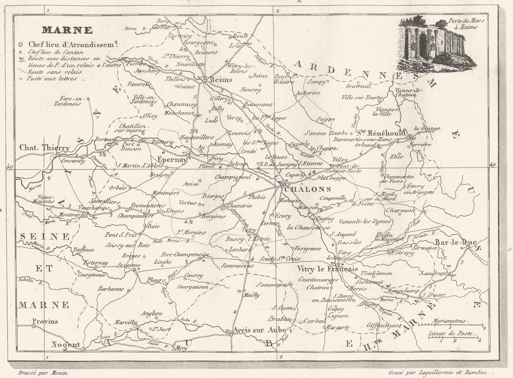 MARNE. Département de la Marne 1835 old antique vintage map plan chart