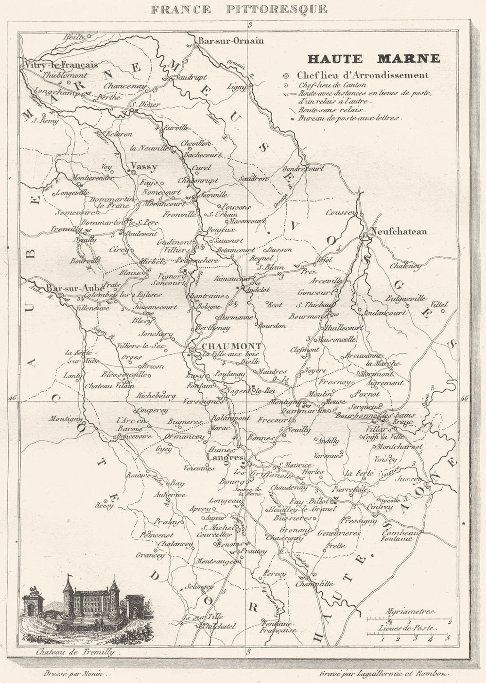 HAUTE-MARNE. Département de la Haute-Marne 1835 old antique map plan chart