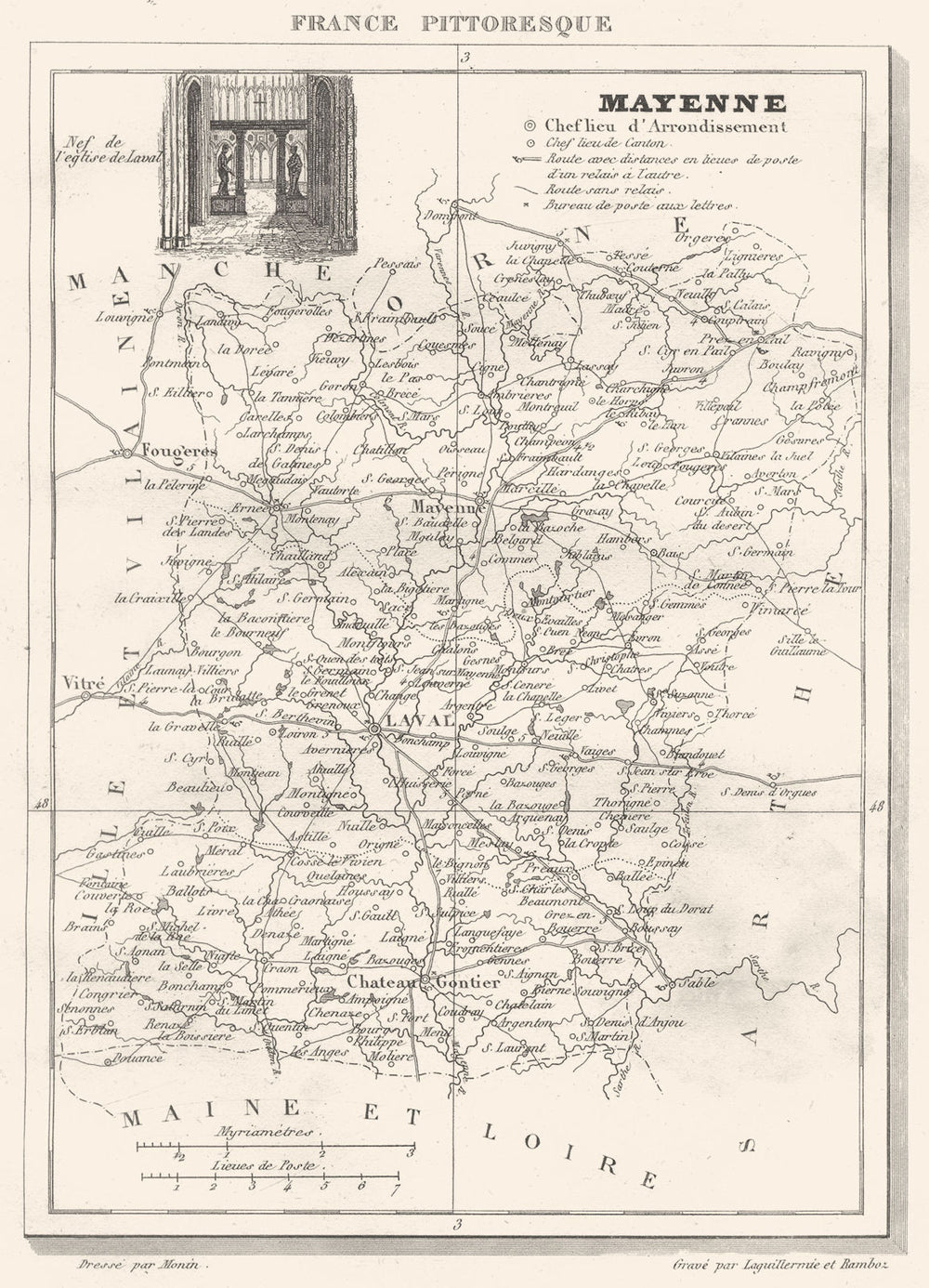 MAYENNE. Département de la Mayenne 1835 old antique vintage map plan chart