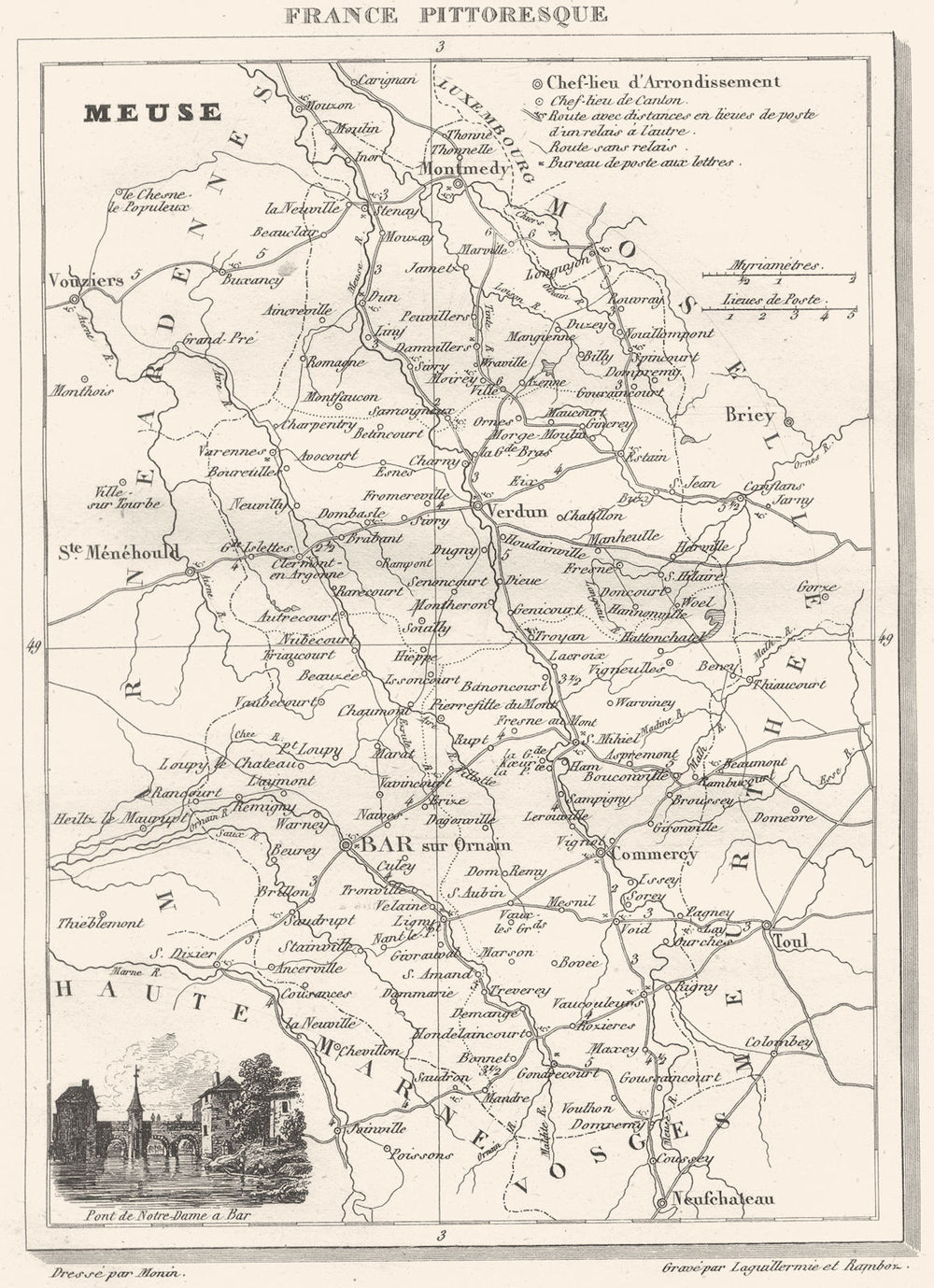 MEUSE. Département de la Meuse 1835 old antique vintage map plan chart