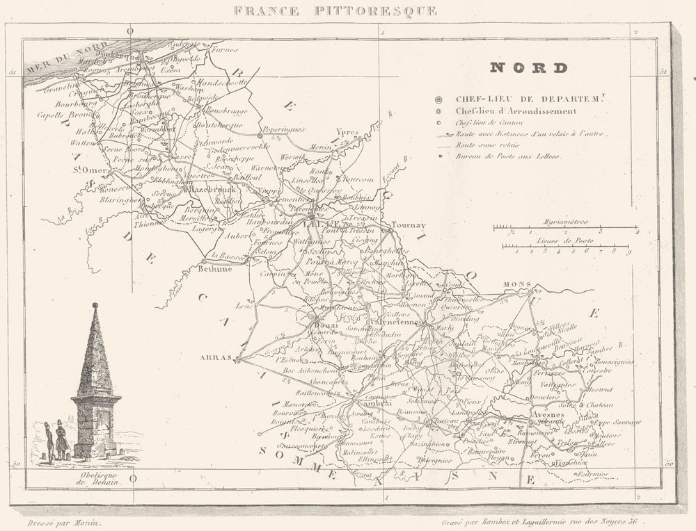 NORD. Département du Nord 1835 old antique vintage map plan chart