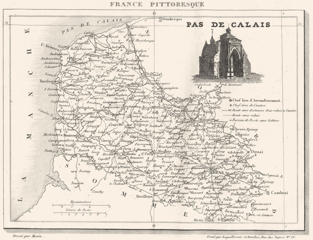 PAS-DE-CALAIS. Département du Pas-de-Calais 1835 old antique map plan chart
