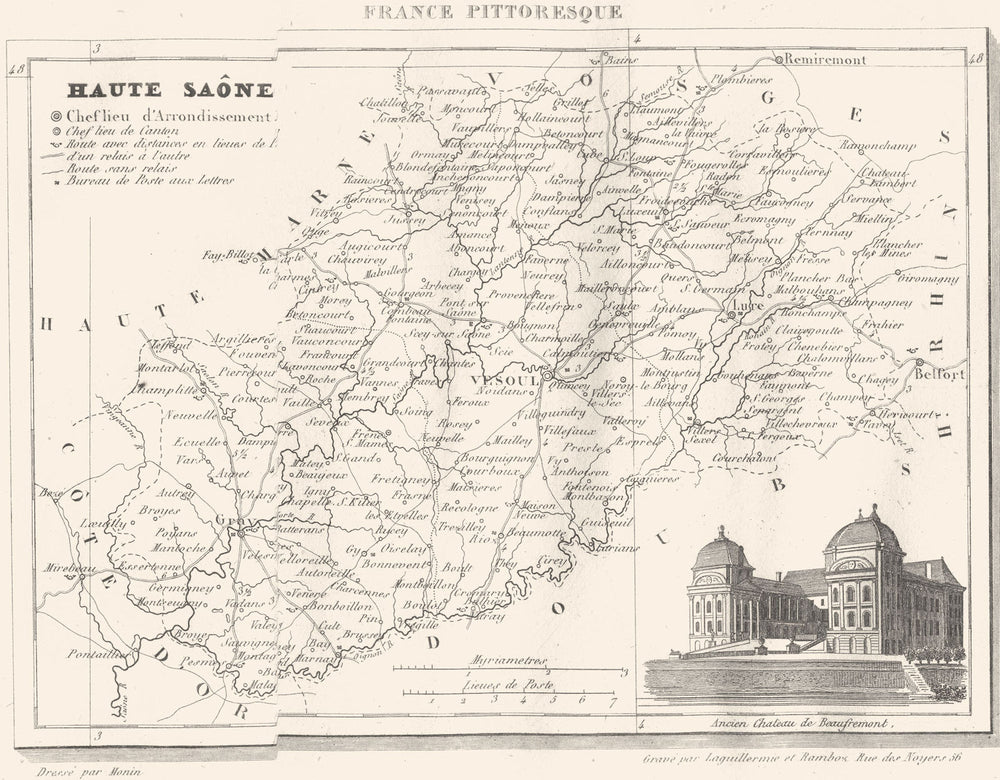 HAUTE-SAÔNE. Département de la Haute-Saône 1835 old antique map plan chart
