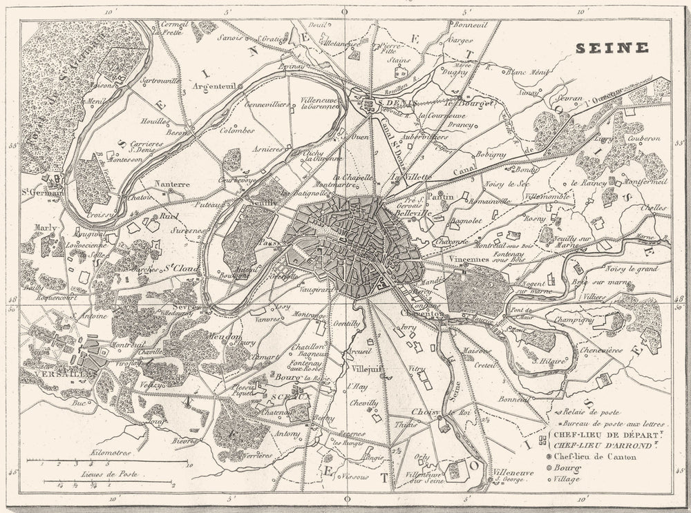 PARIS. Departement de la Seine, Paris environs. Ile de France 1835 old map