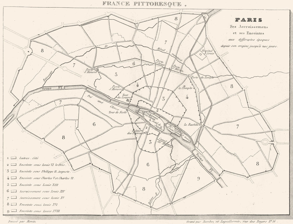PARIS. Plan showing growth and size over time 1835 old antique map chart