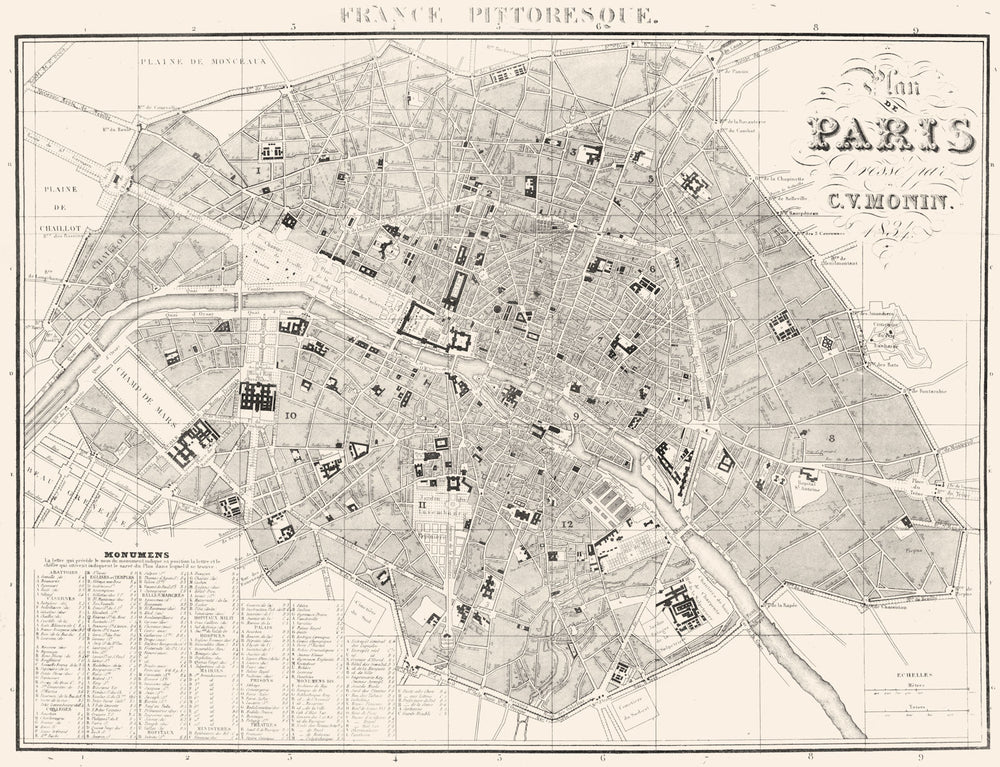 PARIS. Plan de Paris 1835 old antique vintage map chart