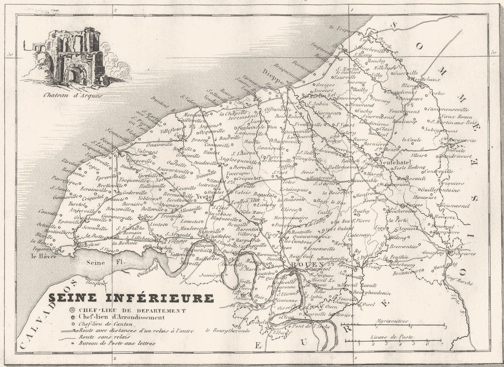 SEINE-MARITIME. Departement de la Seine-Inférieure 1835 old antique map chart